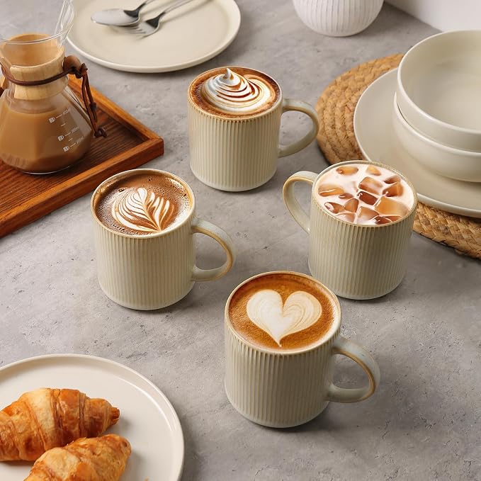 MONITO 16Oz Coffee Mugs Set of 4, Rustic Ceramic Coffee Cups Set