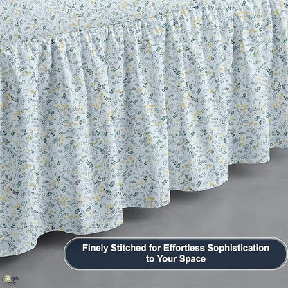 Cottington Lane Ruffled Bed Skirt King Size with Split Corner, Brushed Microfiber Hotel Quality Dust Ruffle, 24 Inch Drop Gathered Bedskirt, Soft, Stylish, Shrink & Fade Resistant, Garden Bloom