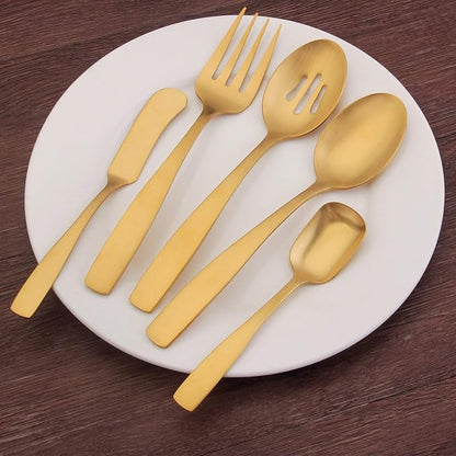 O.C.E. 5-Piece Matte Gold Serving Flatware Silverware Set, Utensil Set of