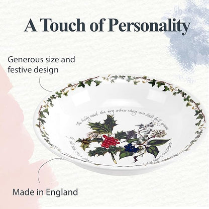 Portmeirion Holly and Ivy 8.5-Inch Pasta Bowls (Set of 4) - Holiday Earthenware for Christmas Feasts, Ideal for Serving Salad, Soups, Desserts - Microwave, Dishwasher Safe - Seasonal Tableware