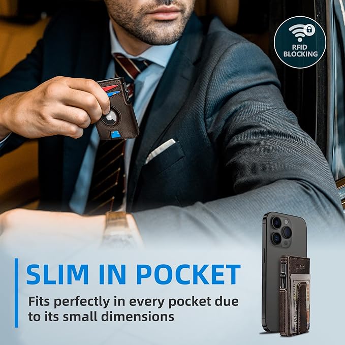 Airtag Wallet for Men,with Money Clip 10 Cards Metal Case Smart Slim Pop Up Credit Card Holder Flip with Magnetic Closure RFID Blocking wallet with Gift Box