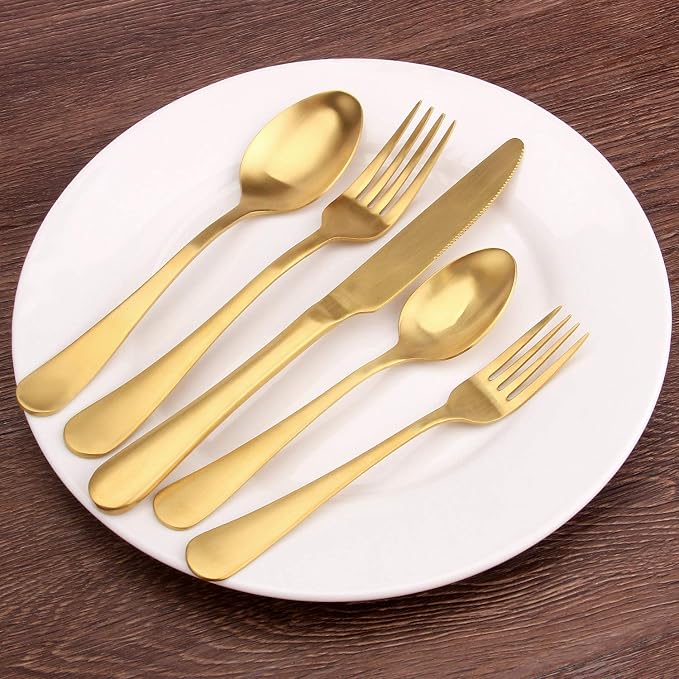 Matte Gold Silverware Set, Satin Finish 20-Piece Stainless Steel Flatware Set