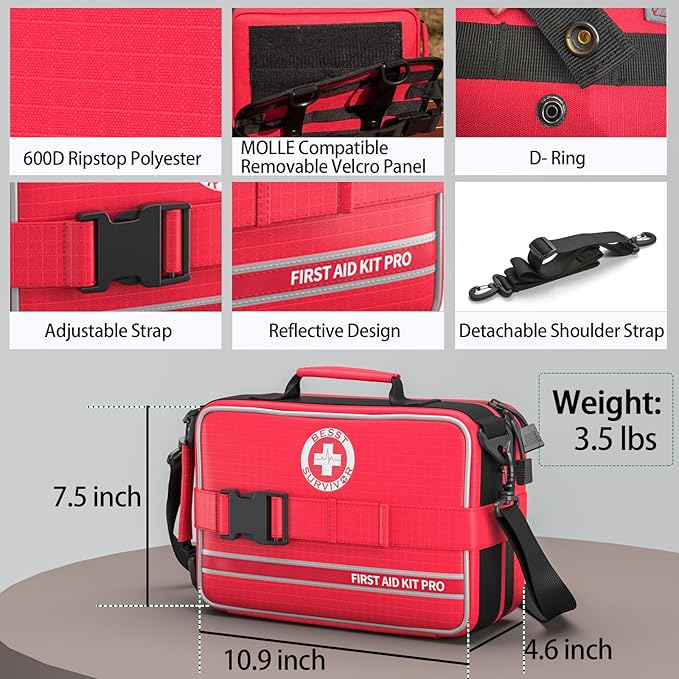 Comprehensive First Aid Kit for Home, Premium Emergency Trauma Kits with Shoulder Strap for Car Camping Gear, Waterproof Survival Kit, Home Essentials, Outdoor Emergency Medical Supplies -324 Piece
