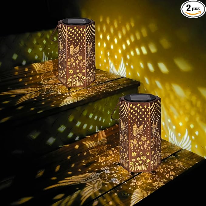 2 Pack Hummingbird Solar Lanterns Outdoor Waterproof