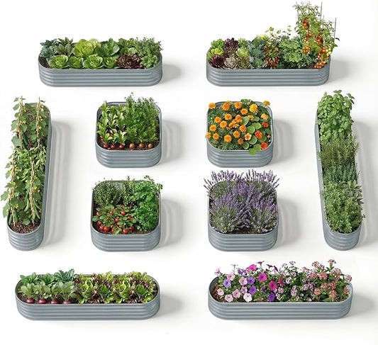 10-Pack 18” Tall Galvanized Raised Garden Beds – Compact Backyard Garden Layout