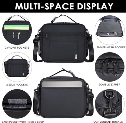 NOL Kids Lunch Bag - Kids 3+ Reusable Insulated Lunch Box with Zipper Closure Buckle Handle Adjustable Long Shoulder Strap, Easy-Clean Waterproof Fabric, Children Lunch Tote Bag for School-Black