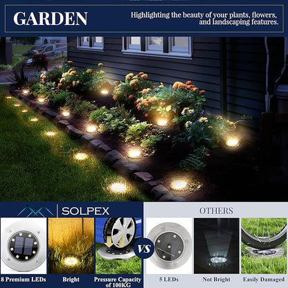 SOLPEX Solar Ground Lights, 12 Pack Solar Lights Outdoor Waterproof, 8 LED