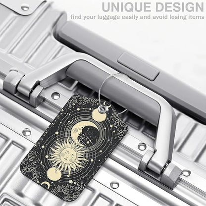 Set of 2 Luggage Tags for Suitcases Sun Moon Astrology Phases Leather Suitcase Tags Identifiers with Privacy Name Address Label and Stainless Steel Loop for Women Men Travel Luggage Accessories