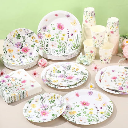 250 Pcs Wildflower Party Decorations Include Spring Summer Floral Paper Plates