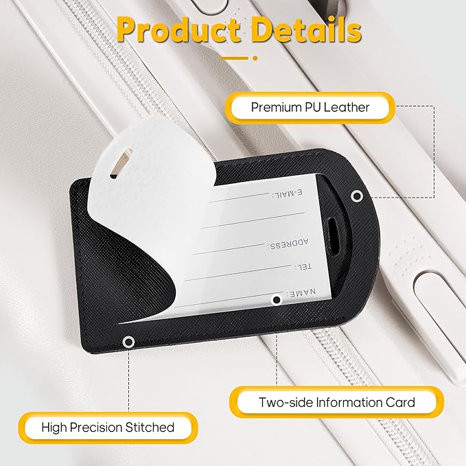 3 Pack Luggage Tags for Suitcases, TSA Approved Bag Tags, Baggage Tags with Privacy Protection, Travel Essentials Luggage Accessories, Black