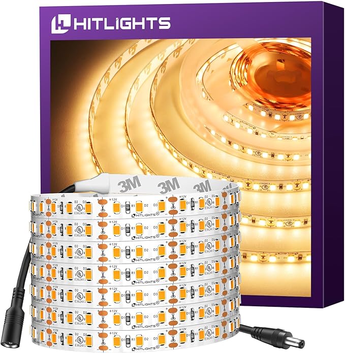 HitLights LED Strip Lights Warm White 3000K, 16.4ft High Density Tape Light