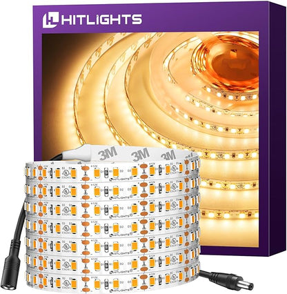 HitLights LED Strip Lights Warm White 3000K, 16.4ft High Density Tape Light