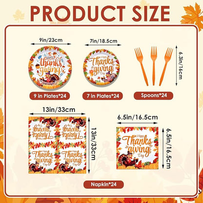 96 Pieces Happy Thanksgiving Tableware Set Party Supplies