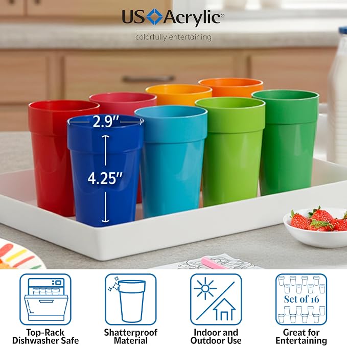 US Acrylic Spectrum Unbreakable Plastic 10 ounce Stackable Juice Tumblers in 8