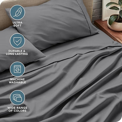 Bare Home Twin Sheet Set - 1800 Ultra-Soft Microfiber Twin Bed Sheets - Double Brushed - Deep Pockets - Easy Fit - Extra Soft - 3 Piece Set - Bedding Sheets & Pillowcases (Twin, Grey)