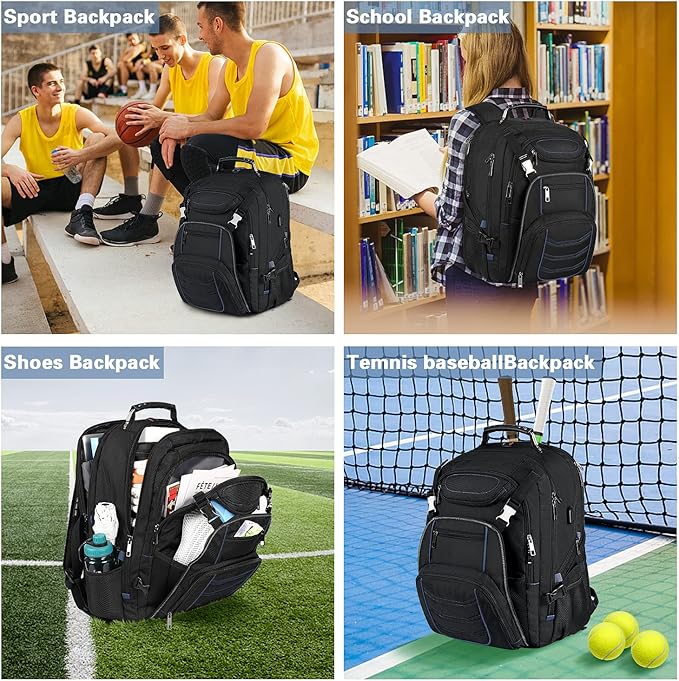 18.4 Inch Laptop Backpack,Extra Large Travel Backpack with USB Charger Port for Men Women,60L Big Capacity Heavy Duty Computer Bag TSA Friendly RFID Anti Theft Pocket Backbag,21.2*15.5*11.5 inch Blue