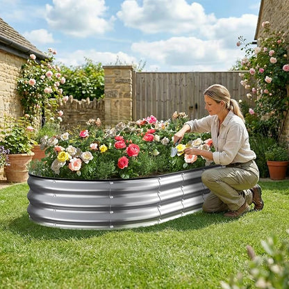 Kesfitt Raised Garden Bed, Oval Open-Bottom Design, 12-Inch Deep