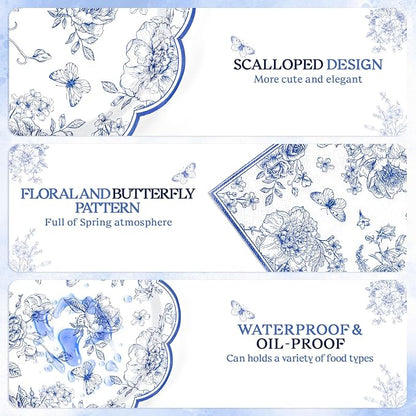 NatNarr Blue Floral Party Supplies Set