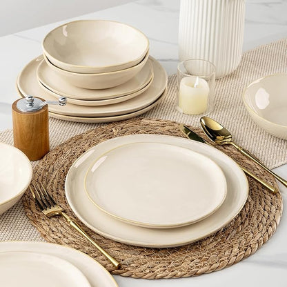 AmorArc Ceramic Dinnerware Sets,Handmade Reactive Glaze Stoneware Plates and Bowls Sets,Highly Scratch Resistant | Dishwasher & Microwave Safe Dishes Set,Service for 4 (12pc)
