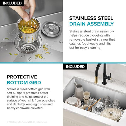 Kraus KHU100-32 Standart PRO 16 Gauge Undermount Single Bowl Stainless Steel Kitchen Sink, 32 Inch