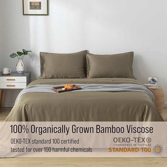 Bella Coterie Luxury Bamboo Viscose Cal King Size Sheet Set | 100% Organically Grown | Ultra Soft | Cooling for Hot Sleepers | 18" Deep Pocket [Olive]