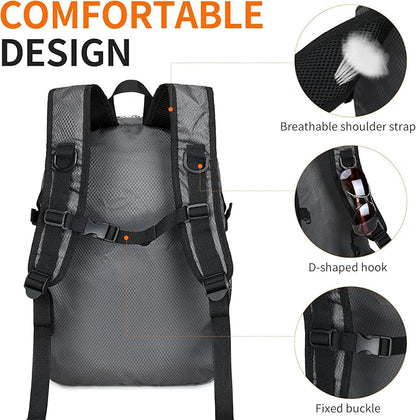 Small Hiking Daypack,15L Waterproof Hiking Backpack Packable Lightweight Travel Day Pack for Women Men (Grey, Small)
