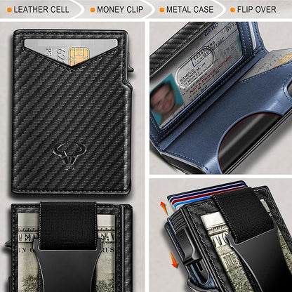 BULLIANT Men Wallet Gift Boxed,Slim Front Pocket Wallet Money Clip Card Holder 3.8"x2.7",Pop-up Access