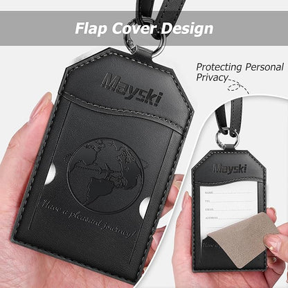 Mayski Luggage Tags for Suitcases 3 Pack Suitcase Bag Tags, TSA Approved, Metal Buckle, Bag Tags with Name ID Card Travel Essentials, Black Global