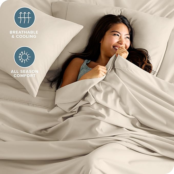 Bare Home Full XL Sheet Set - Luxury 1800 Ultra-Soft Microfiber Full Extra Long Bed Sheets - Double Brushed - Deep Pockets - Easy Fit - 4 Piece Set - Bedding Sheets & Pillowcases (Full XL, Sand)