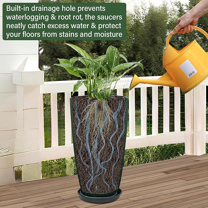 24/21/12 Inch Large Plastic Planter, Lightweight Ceramic-Look Tall Planters