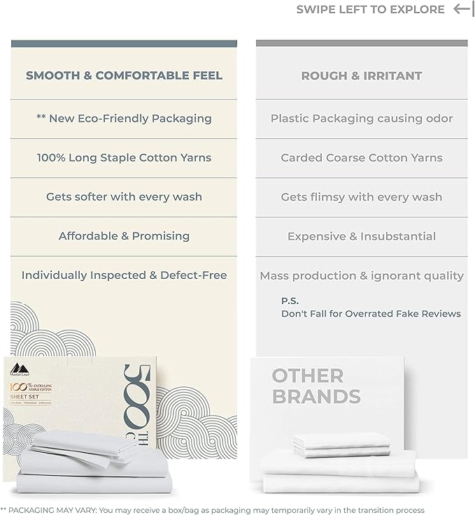 Mayfair Linen 100% Cotton Bed Sheets Full Sheet Set - 500 Thread Count Sheets Full Size 4 PC Set (Silver), Soft, Cooling, Hotel-Quality 16" Deep Pocket Sateen Cotton Bedsheet for Hot Sleepers