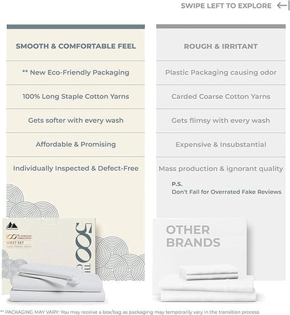 Mayfair Linen 100% Cotton Bed Sheets Full Sheet Set - 500 Thread Count Sheets Full Size 4 PC Set (Silver), Soft, Cooling, Hotel-Quality 16" Deep Pocket Sateen Cotton Bedsheet for Hot Sleepers