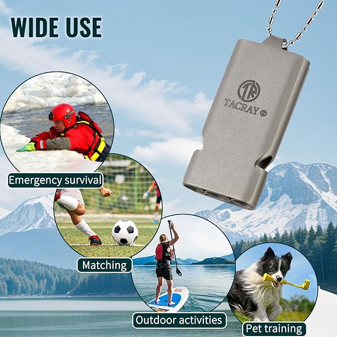 TACRAY Emergency Whistles Lifeguard Safety Whistle with Neck Chain and Keychain for Outdoor Camping Hiking