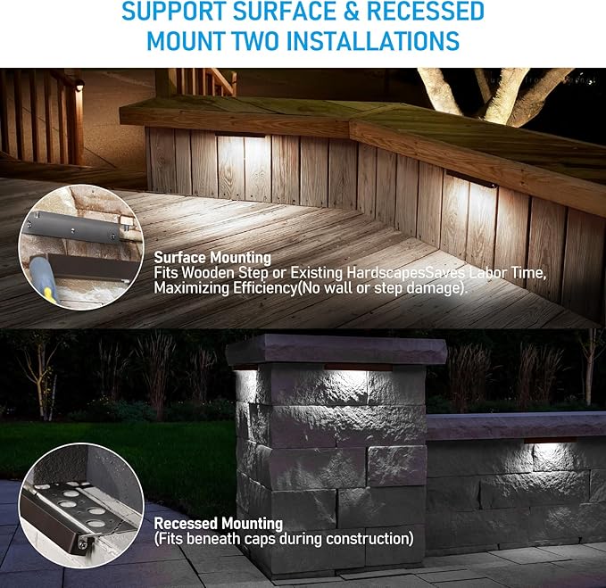 LEONLITE 8-Pack 12 Inch LED Hardscape Lighting, Update Retaining Wall Lights