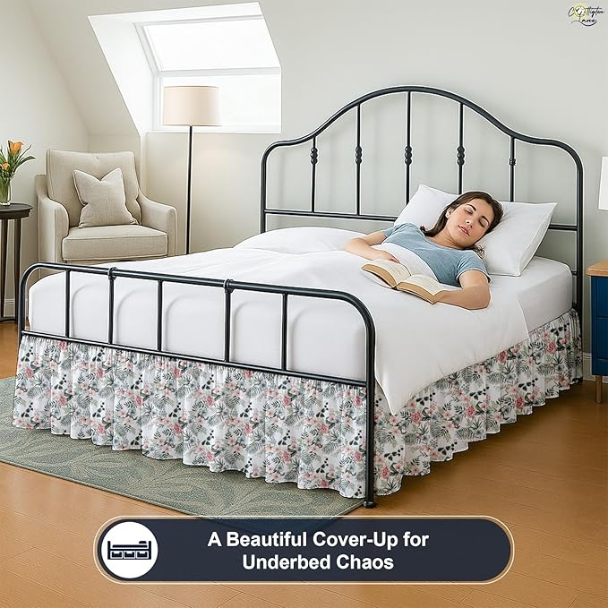 Cottington Lane Ruffled Bed Skirt Twin Size with Split Corner, Brushed Microfiber Hotel Quality Dust Ruffle, 21 Inch Drop Gathered Bedskirt, Soft, Stylish, Shrink & Fade Resistant, Petal Dream