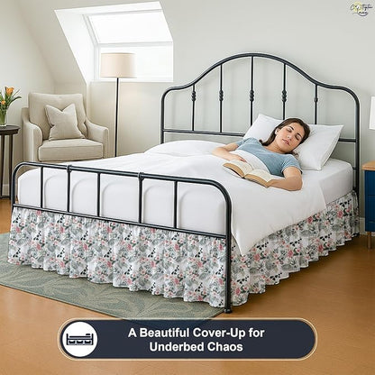 Cottington Lane Ruffled Bed Skirt Queen Size with Split Corner, Brushed Microfiber Hotel Quality Dust Ruffle, 12 Inch Drop Gathered Bedskirt, Soft, Stylish, Shrink & Fade Resistant, Petal Dream