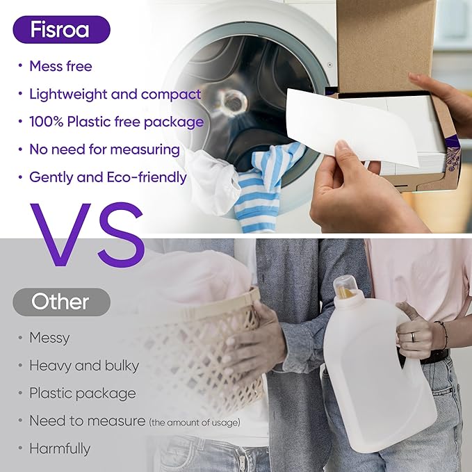 Lavender Laundry Detergent Sheets Travel Eco-friendly 300 Loads Fisroa Clothes Washing Detergent Sheets Plastic-Free Washer Strips Liquidless Laundry Strips Tablet