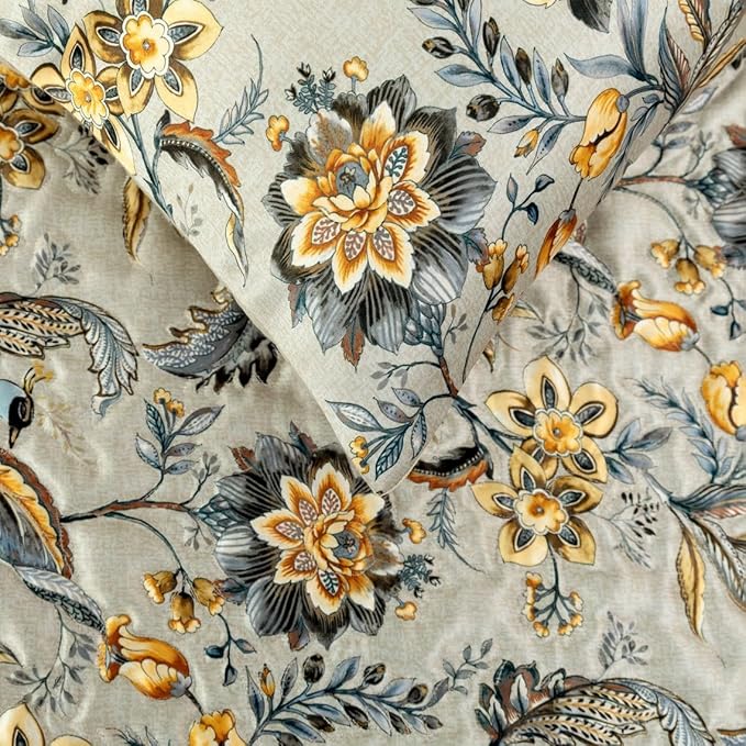 The HomeCentric King/Queen/Twin Grey & Yellow Decorative Queen 74"x18" Bed Runner with Pillow Cover, Peacock, Quilted & Tassels Bed Scarf on Satin Fabric - Peacock Swag