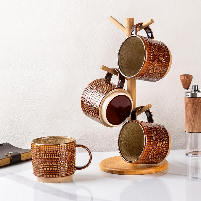GBhome 12 oz Coffee Mugs Set of 4, Stackable Ceramic Coffee Cups Set | Modern