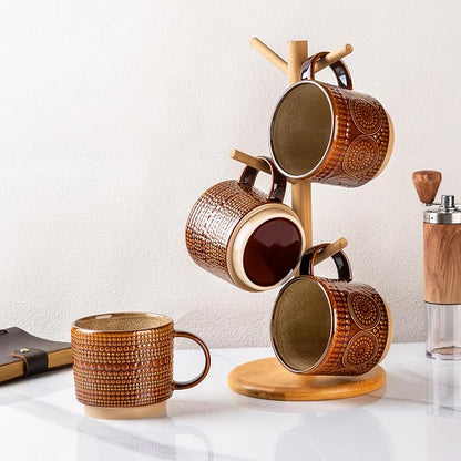 GBhome 12 oz Coffee Mugs Set of 4, Stackable Ceramic Coffee Cups Set | Modern