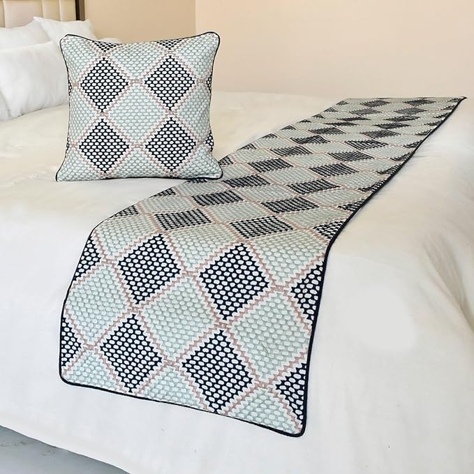 The HomeCentric King/Queen/Twin Blue Decorative Bed Runner Twin 53"x18" Bed Runner with Two Pillow Cover, Embroidered Bed Scarf on Embroidered Fabric - Pointillism