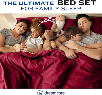 DREAMCARE Queen Size Sheets - Cooling Bed Sheets - 4pcs Set - up to 15" Deep Pocket Queen Sheet Set - Sheets Queen Size Bed - Soft & Long Lasting 100% Fine Brushed Polyester with Side Pocket -Brgndy