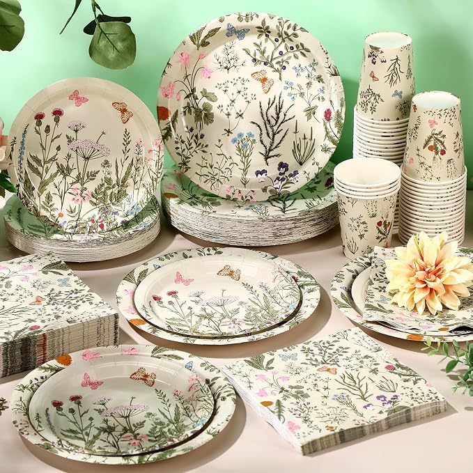 250 Pcs Wildflower Party Decorations Include Spring Summer Floral Paper Plates