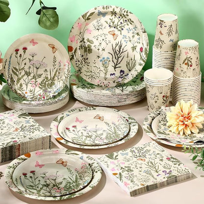 250 Pcs Wildflower Party Decorations Include Spring Summer Floral Paper Plates