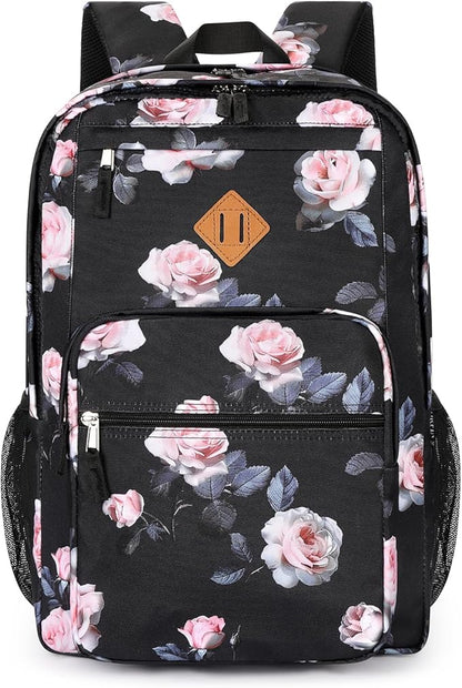 ZORFIN 26L Backpack for College, and Travel: Water Resistant Bookbag - Rose Black