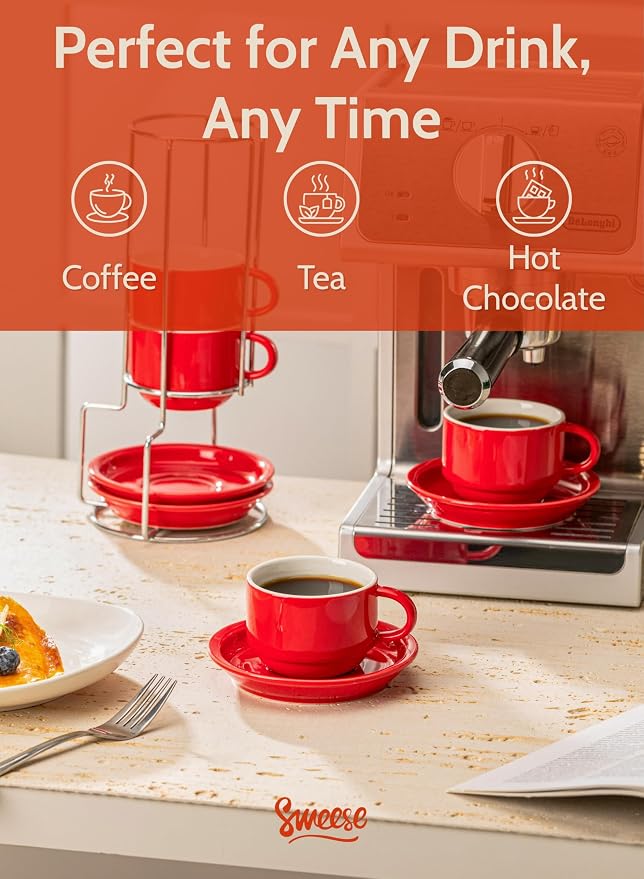 Sweese 8 Ounce Porcelain Stackable Cappuccino Cups