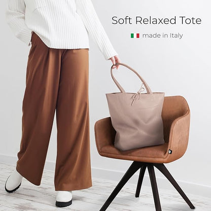 Italian Calf Leather Tote for Women with Zipper, Inner Pocket & Flat Base | Soft Unlined Shopper for Work & Travel