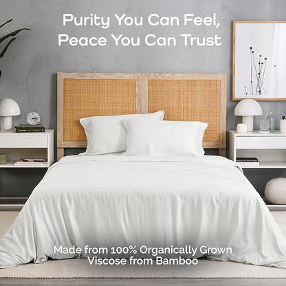 Duvet Cover Set - 100% Viscose Derived from Bamboo Duvet Cover King Size, 3 PC Luxury Cooling Duvet Cover for Hot Sleepers, Silky Buttery Soft Comforter Cover & 2 PC King Pillowcases, White