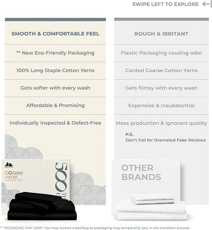 Mayfair Linen 500 Thread Count Full Cotton Sheets - 4 PC Full Size Bed Sheet Set Cotton (Black), Soft, Cooling, Sateen Hotel-Quality 16" Deep Pocket Bedsheet for Hot Sleepers (Fits 18" Mattress)