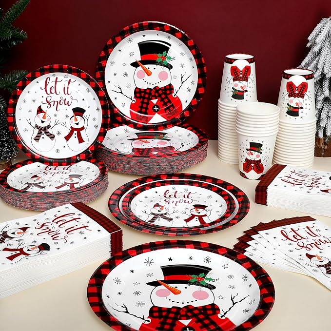 Funnymoom 250 Pcs Winter Snowman Party Decorations